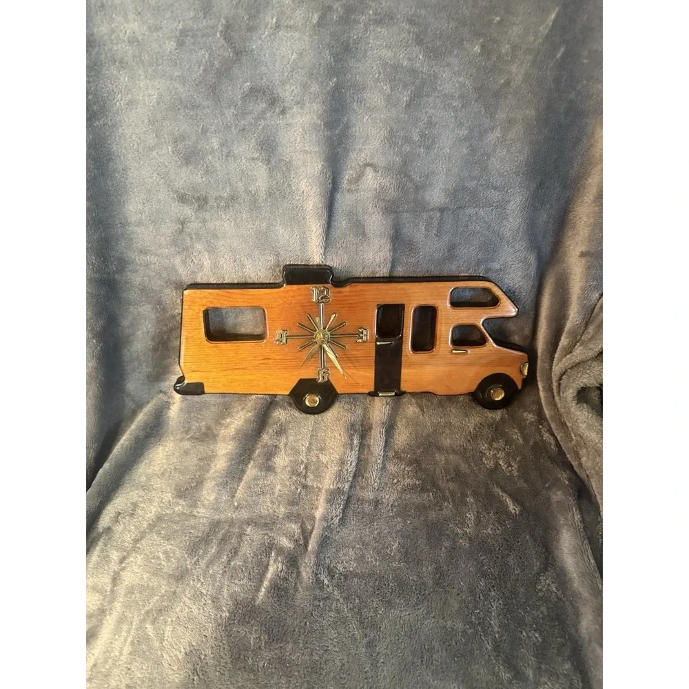 Vintage RV Recreational Vehicle Wood Hanging Clock Tested